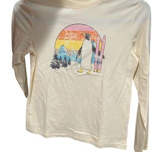 Cat & Jack Cream Long Sleeve Tee with Penguin and Ski Graphic